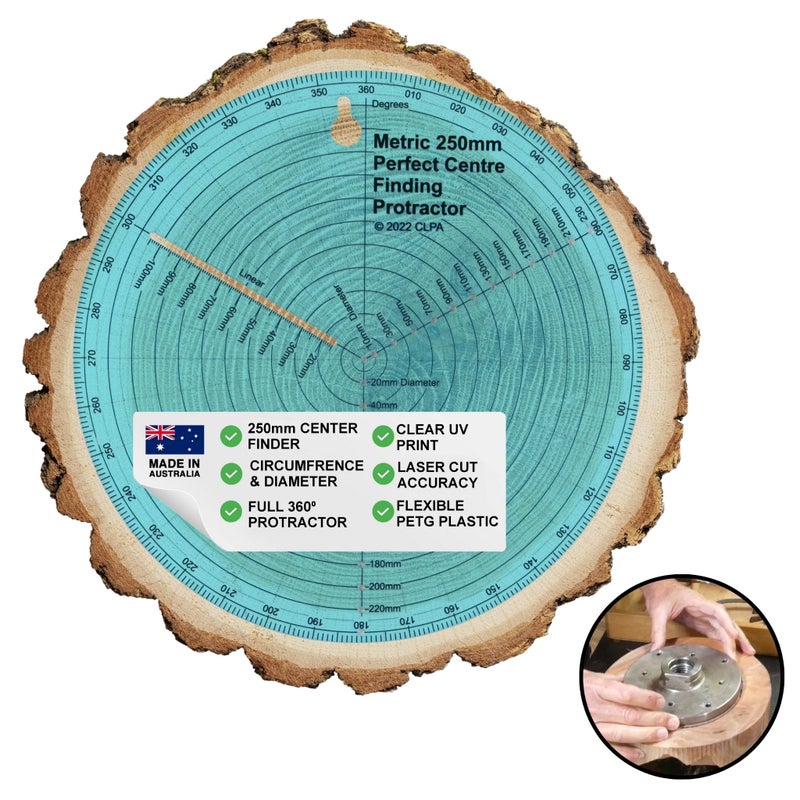 CLPA Clearly Printed 250mm Circle Center Finder Tool, Protractor, and Circle Maker Tool and Compass for Woodworking and Wood Turning. Find The Center of Timber or Dowel with Our Center Finder Ruler. - Image 1